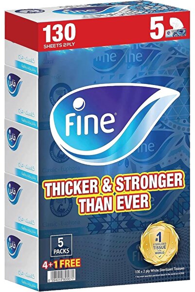 FINE Facial Tissue Boxes, 5 Packs of 130 Sheets x 2 Ply