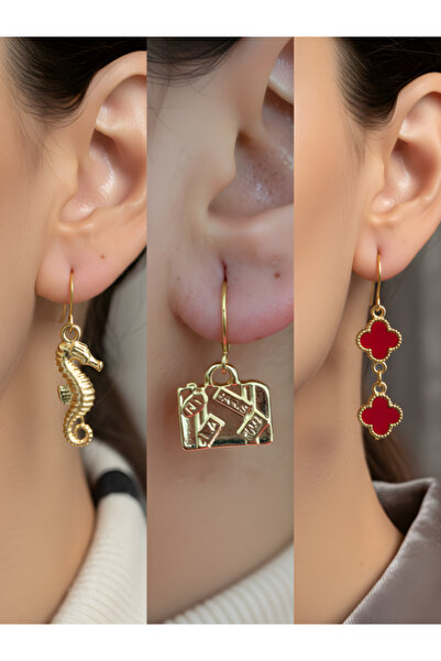 TURBİJ طقم أقراط نسائية مكون من 3 قطع مع رمزات عصرية