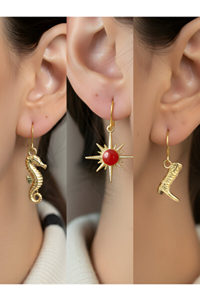 TURBİJ طقم أقراط نسائية مكون من 3 قطع مع رمزات عصرية