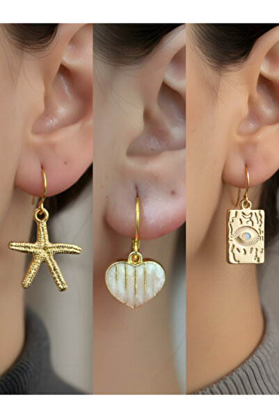 TURBİJ طقم أقراط نسائية مكون من 3 قطع مع رمزات عصرية