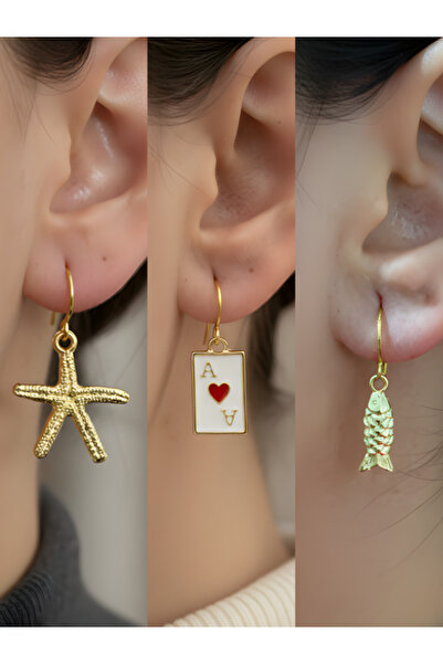 TURBİJ طقم أقراط نسائية مكون من 3 قطع مع رمزات عصرية