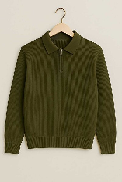 ZMODA SOFT Polo Neck Zipper Striped Old Money Knitted First Quality Soft Long Sleeve Men's Sweater