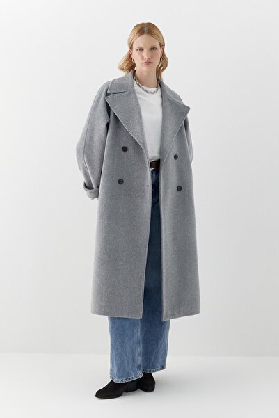 MARKALİSTE Μακρύ παλτό με μανίκια ρεγκλάν γκρι