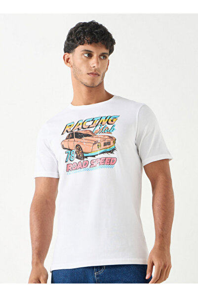 FAV Graphic Print Crew Neck T-shirt with Short Sleeves