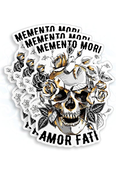 ALAYRA International (3 قطع) ملصق Memento Mori Amor Fati Skull 3 بوصة من الفينيل