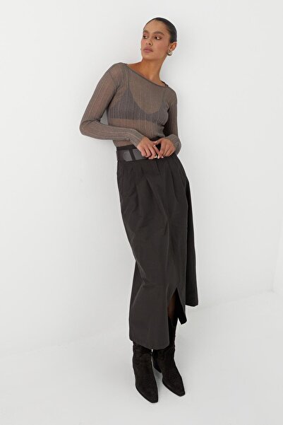 MARKALİSTE Ημιδιαφανές μακρυμάνικο μπλουζάκι κοτλέ βιζόν