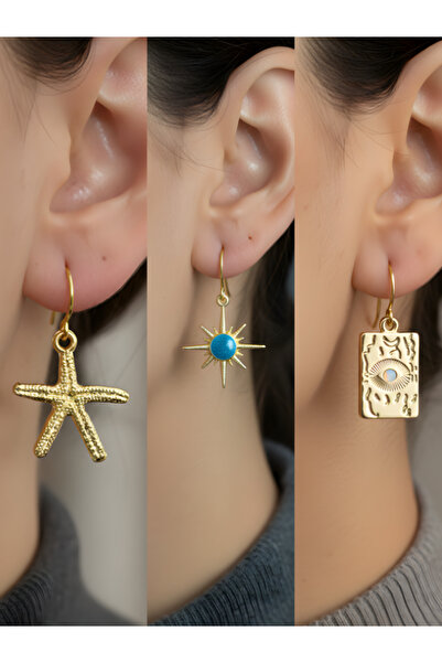 TURBİJ طقم أقراط نسائية مكون من 3 قطع مع رمزات عصرية