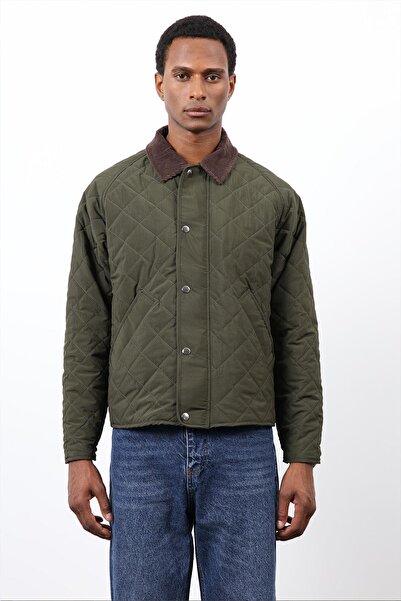 Antioch Khaki Contrast Collar Diamond Pattern Men's Coat