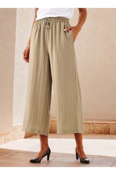 FAV بنطلون أرجل واسعة بخصر مرن