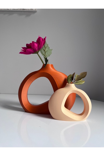 GSK İskandinav Tarz İkili Dekoratif Plastik Vazo | Pas - Krem Renk %100 Doğal...