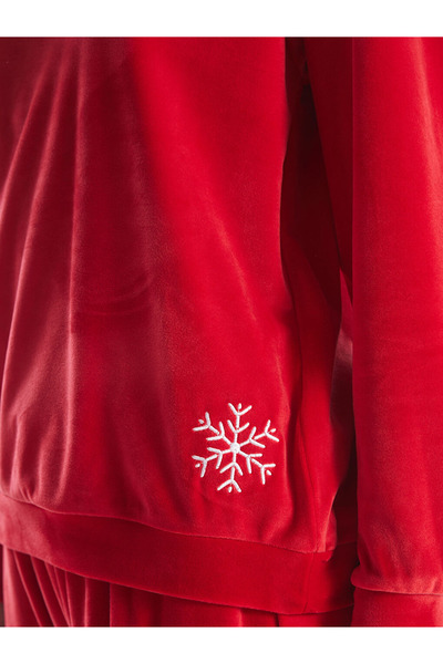 LC Waikiki Young Red Crew Neck Embroidered Long Sleeve Women's Pajama Set