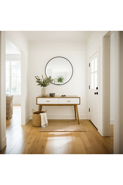 Ebticar Round Wooden Frame Mirror – 90×90 (Black)