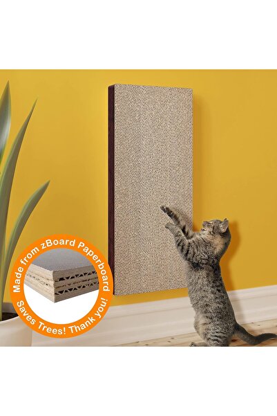 Way Basics Eco-Friendly Wall-Mounted Cat Scratching Pad (Sustainable Non-Toxic Cardboard) - Espresso