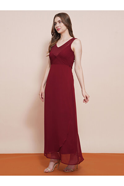 Globus By Styli Women Maroon V-Neck Sequined Maxi Dress
