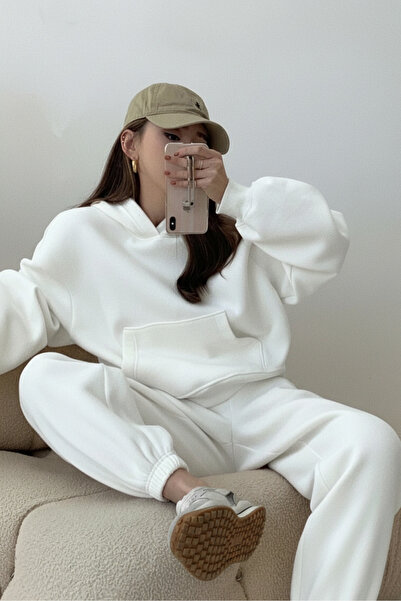 YAKAMEL KADIN 3 İPLİK KALIN MEVSİMLİK OVERSİZE EŞOFMAN TAKIMI