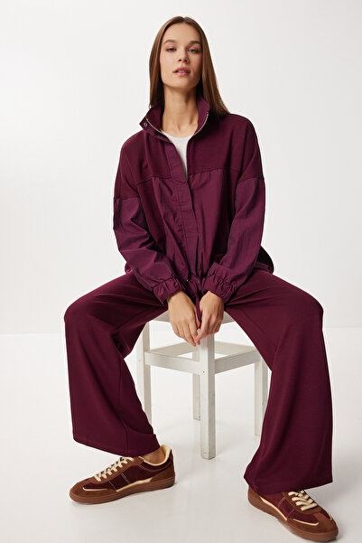 Lovelyİstanbul Mock Neck Parachute Paneled Modal Suit Lby0028 Mürdüm