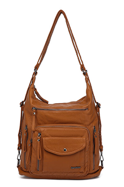 Hüvendo Barcelona Multi-Pocket Daily Adjustable Strap Large Size Women's Shoulder and Backpack Brown