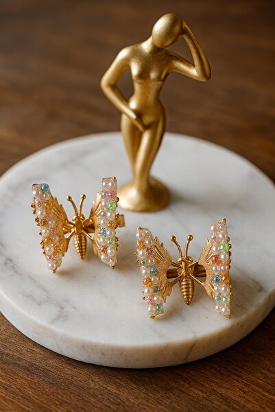 gigigiyim Colorful Pearl and Stone Embroidered Women's Winged Hair Clip