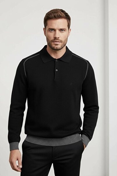 Sarar Πουλόβερ με φερμουάρ και γιακά πόλο, μαύρο πλεκτό πουλόβερ