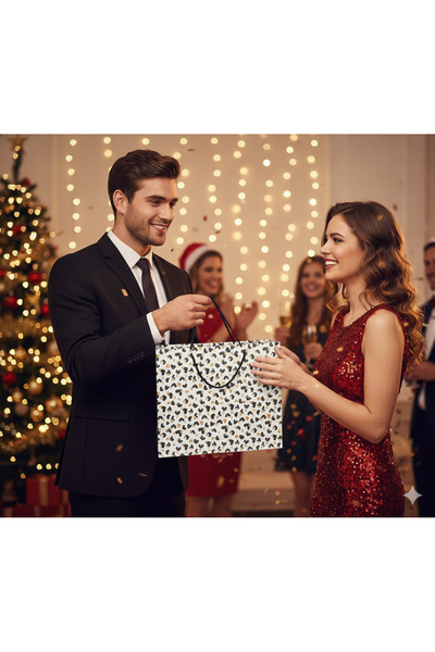 DODOMAR حقيبة كرتونية فاخرة لهدايا عيد الميلاد مقاس 44×18×34.5 سم مع مقبض على شكل قلب وتصميم خاص مطلي بالذهب