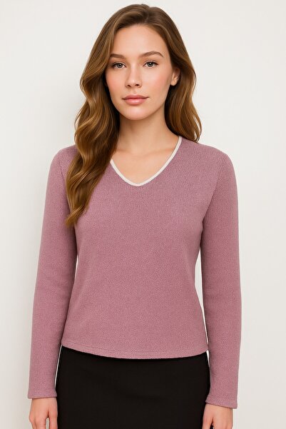 Okçu Triko V Yaka İnce Triko-25K43802-PEMBE-15