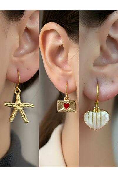 TURBİJ طقم أقراط نسائية مكون من 3 قطع مع رمزات عصرية