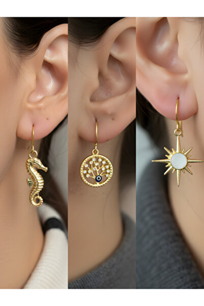 TURBİJ طقم أقراط نسائية مكون من 3 قطع مع رمزات عصرية