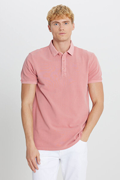 ALTINYILDIZ CLASSICS Men's Dusty Rose 100% Cotton Slim Fit Slim Fit Polo Neck T-Shirt