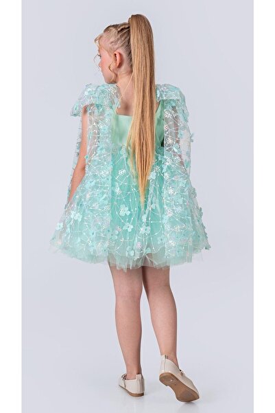 Mnk Baby&Kids Floral Embroidery Pattern İmeros Girl Evening Dress M00736 Mint Green