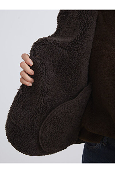 LC Waikiki Vision Brown Fur Collar Oversized Women's Suede Mo