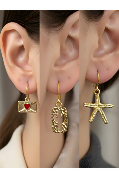 TURBİJ طقم أقراط نسائية مكون من 3 قطع مع رمزات عصرية