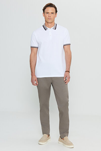 ALTINYILDIZ CLASSICS Ανδρικό λευκό 100% βαμβακερό μπλουζάκι με λεπτή εφαρμογή Polo λαιμόκοψη