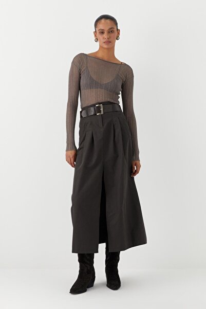 MARKALİSTE Ημιδιαφανές μακρυμάνικο μπλουζάκι κοτλέ βιζόν