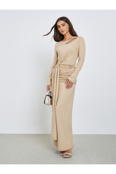 Styli Khaki Maxi Dress with Cutout Detail