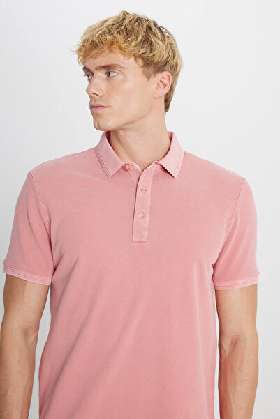 ALTINYILDIZ CLASSICS Men's Dusty Rose 100% Cotton Slim Fit Slim Fit Polo Neck T-Shirt
