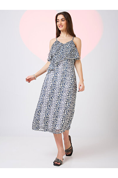 Globus By Styli فستان ميدي بطبعة جلد الفهد مطبوع رقبة على شكل حرف V وحمالات