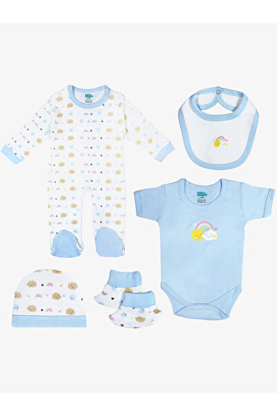 Babies Basic By Styli 5-Piece 100% Cotton Bib, Romper, Mittens, Cap and Sleepsuit Set