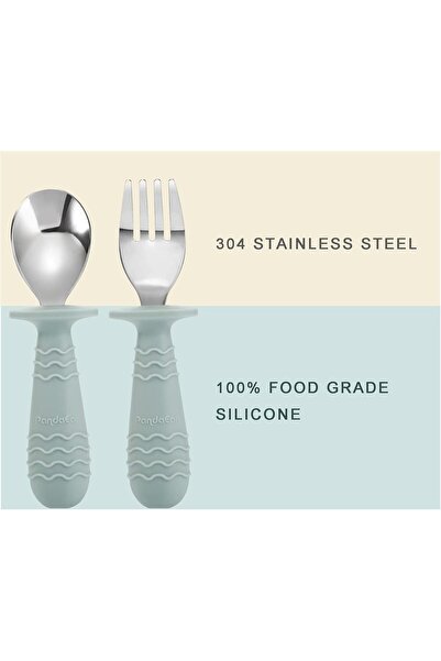 PandaEar 6-piece Silicone & Stainless Steel Toddler Flatware Set, BPA-Free, Anti-Choking Design
