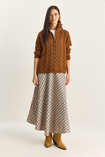 Bianco Lucci Women's Plaid Patterned Long Skirt De251112 60283838