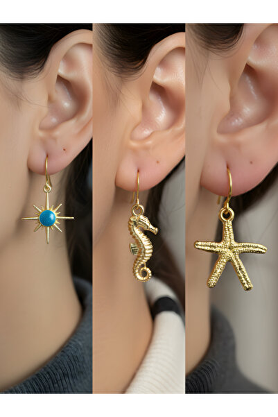 TURBİJ طقم أقراط نسائية مكون من 3 قطع مع رمزات عصرية