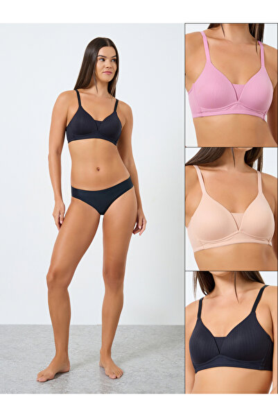 Styli Pack of 3 - Padded Non Wired Ribbed T-Shirt Bra