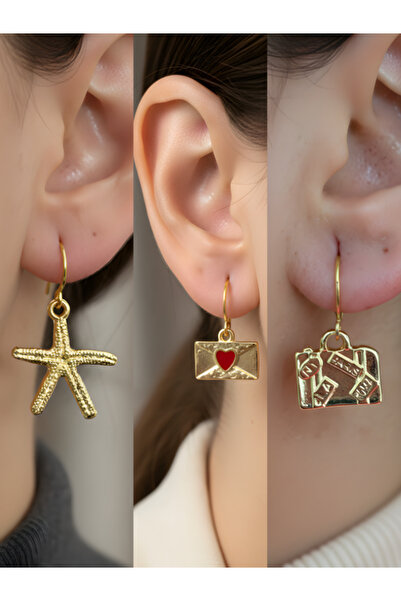 TURBİJ طقم أقراط نسائية مكون من 3 قطع مع رمزات عصرية