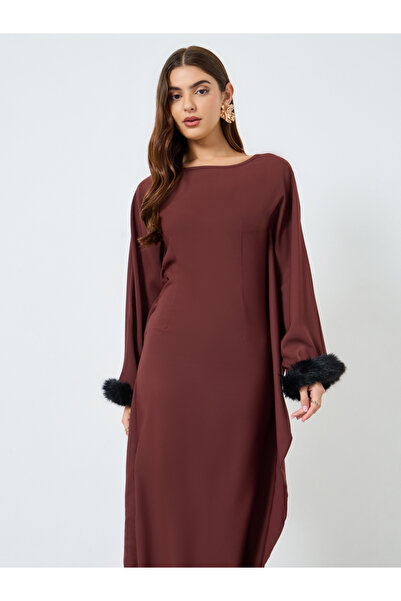 Take Two By Styli Rust Maxi Dress with Faux Fur Cuffs