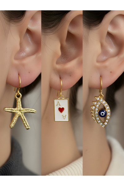 TURBİJ طقم أقراط نسائية مكون من 3 قطع مع رمزات عصرية