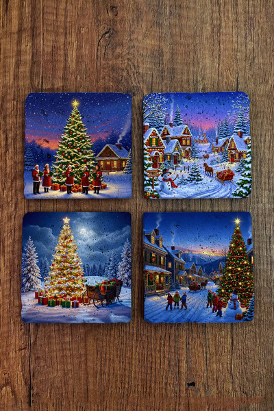 Begoloni Stone Decor حامل أكواب من الحجر الطبيعي - عيد الميلاد ورأس السنة الج...