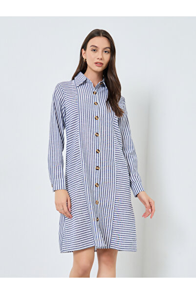 Take Two By Styli Striped Button Front Knee Length Shirt Dress