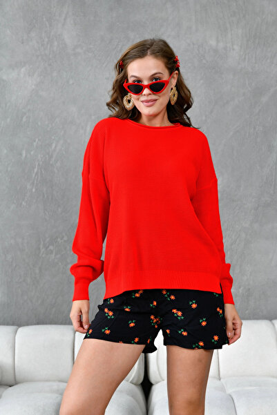 Park Karon Crew Neck Long Back Slit Transitional Knitwear Sweater