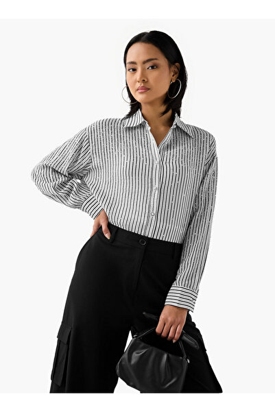 FAV Regular Fit Striped Collared Shirt with Embellishment
