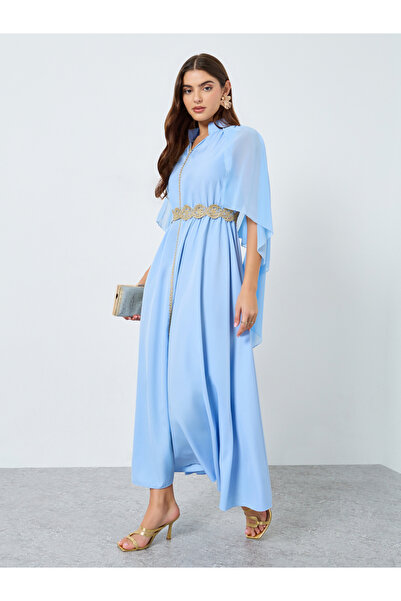 Take Two By Styli Lace Detail Asymmetric Cape Maxi Dress