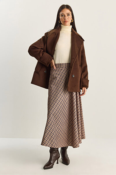 Bianco Lucci Women's Plaid Patterned Long Skirt De251112 60283838